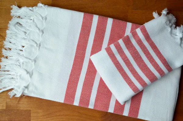 Herringbone Towels - Red