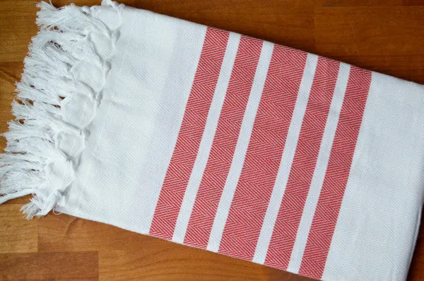 Herringbone Towels - Red