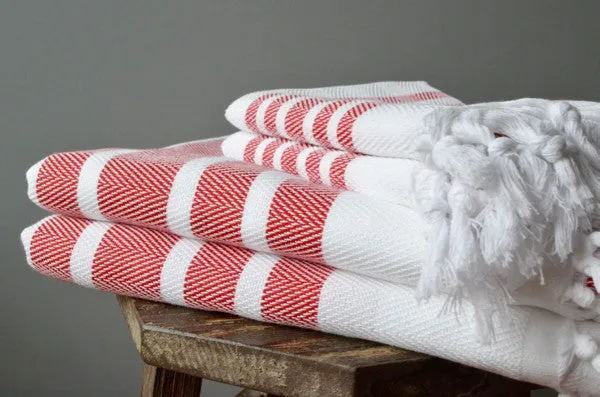 Herringbone Towels - Red