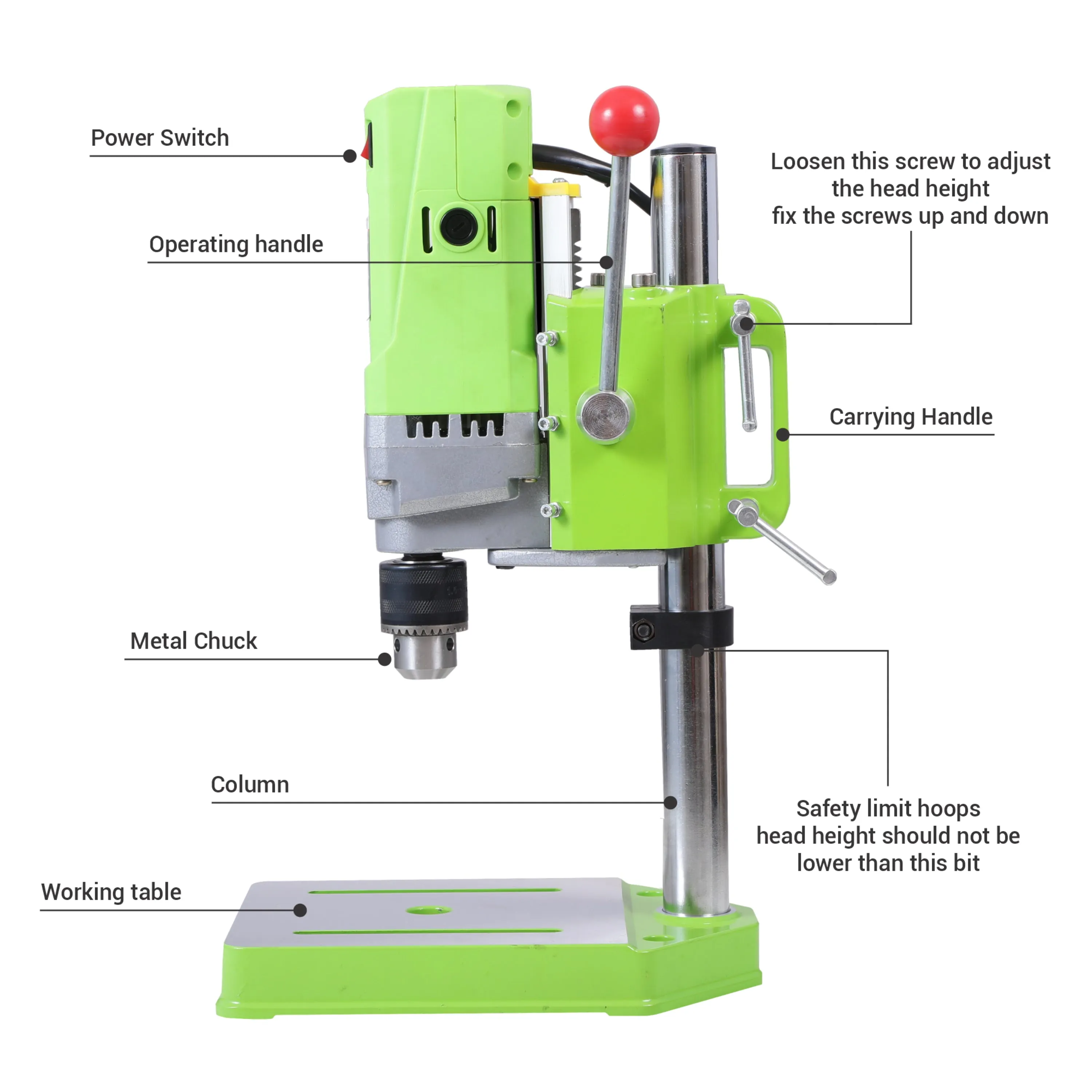 Homdum 710W High speed bench Drilling Machine with 6 Level Speed Variable Drilling - Chuck size 13 mm - Procut Bench Press drill.