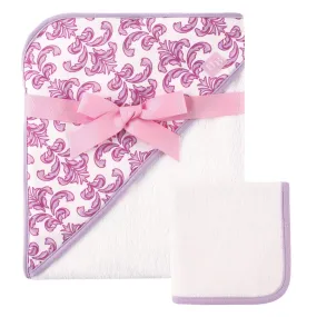 Hudson Baby Cotton Hooded Towel and Washcloth, Brocade