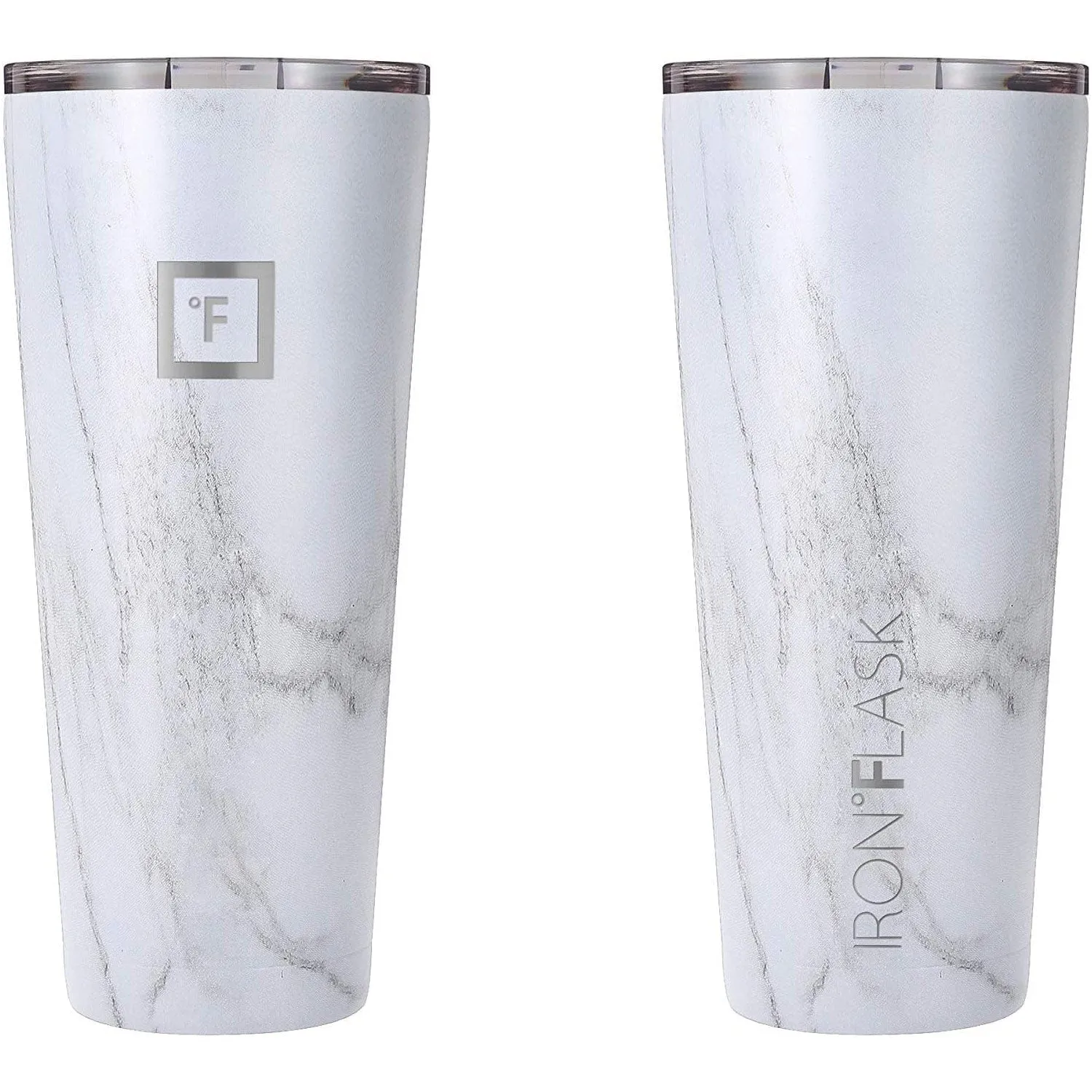 IRON FLASK Vacuum Insulated Stainless Steel Tumbler with Straws, Marble, 32 Ounces