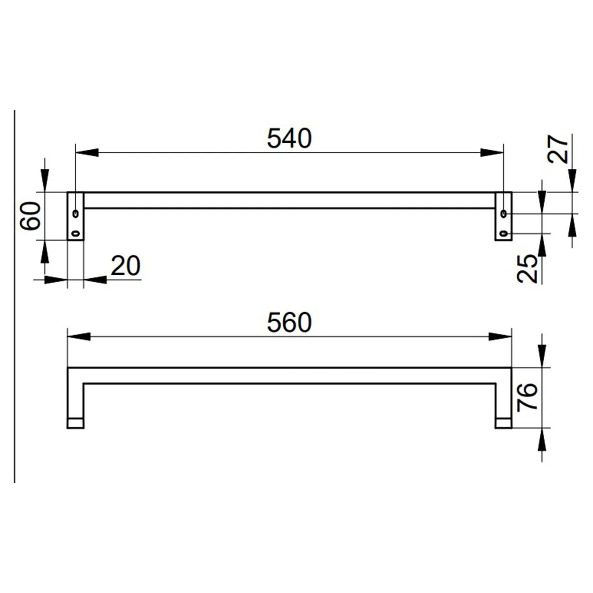 Keuco Edition 90 Square Bath Towel Rail 560mm in Chrome