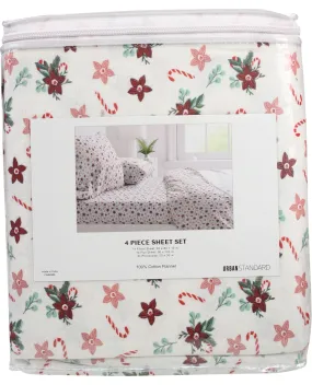 King Floral Candy Cane Holiday Flannel Sheet Set