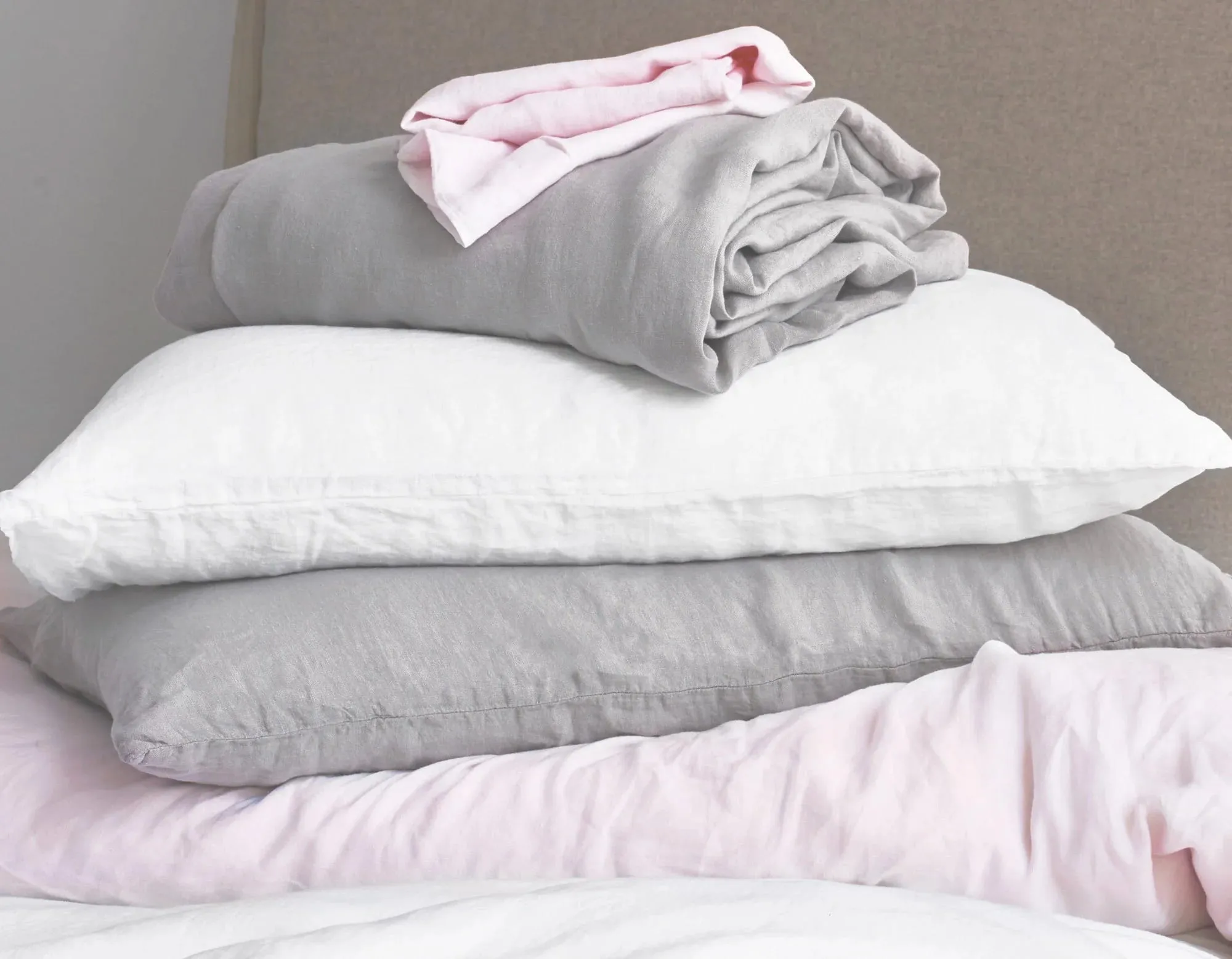 King Size Linen Bedding Bundle - Soft Pink