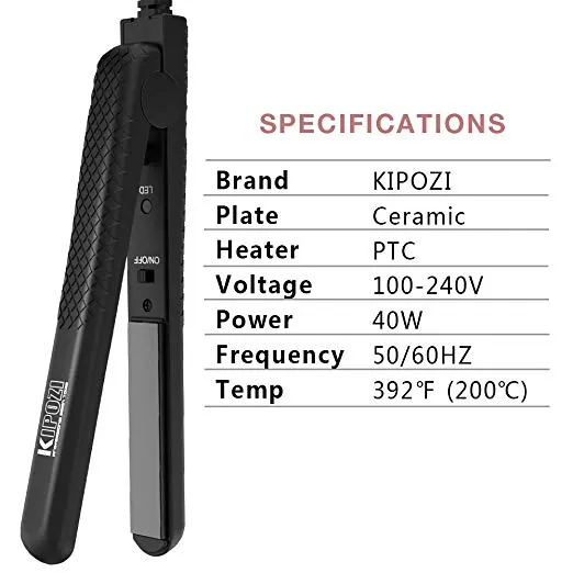 KIPOZI 0.7-Inch Mini Travel Hair Straightener - 164 Black