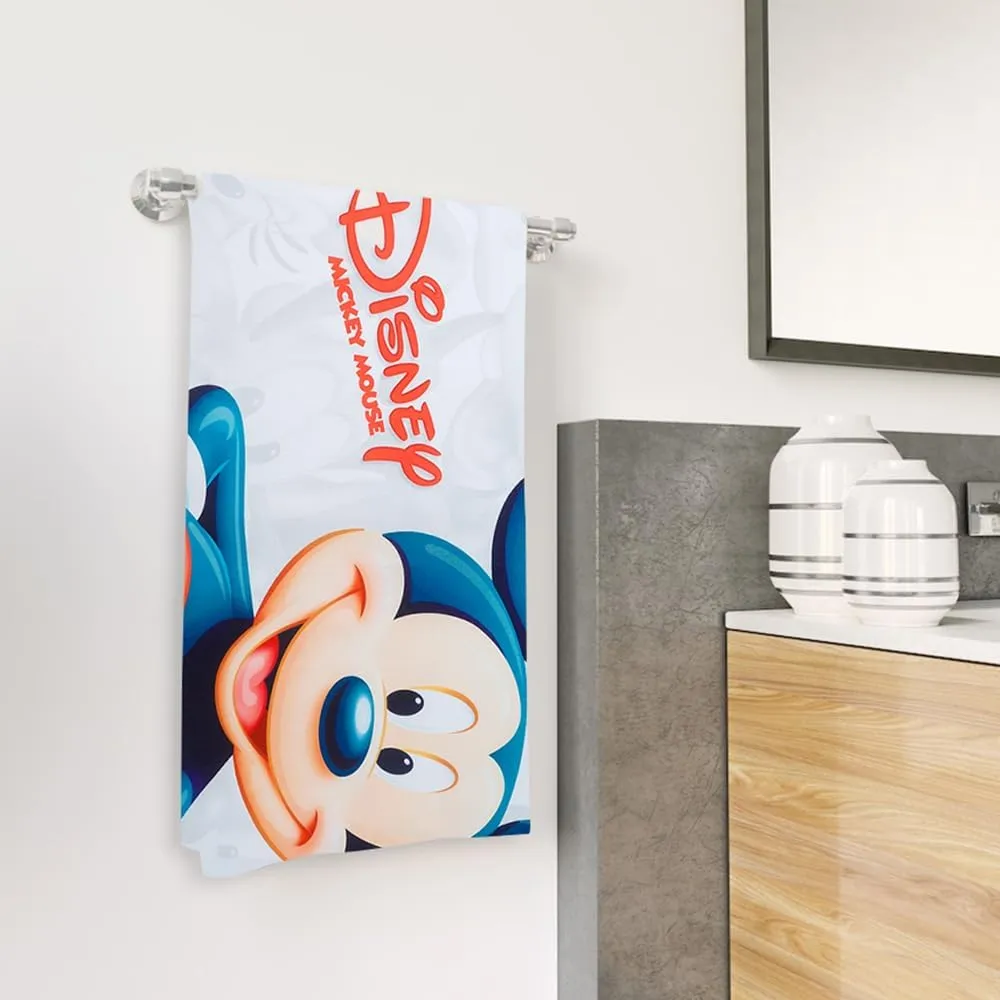 Kuber Industries Disney Mickey Mouse Microfiber Soft Kids Bath Towel-Pack of 4 (White)