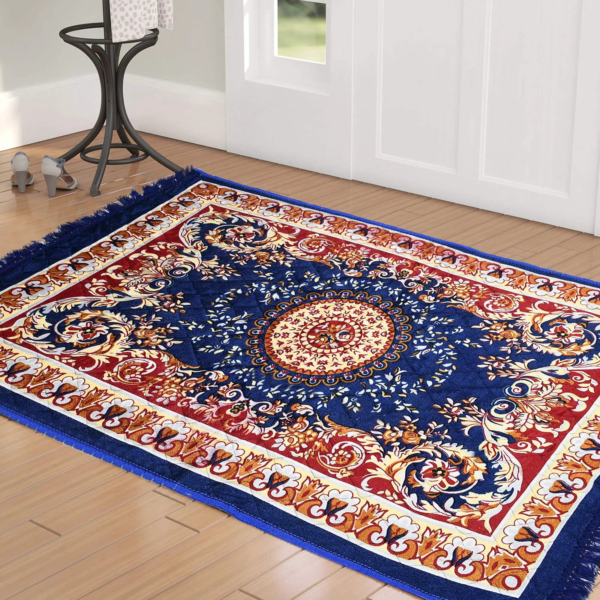 Kuber Industries Velvet Super Soft Area Rugs Silky Smooth Bedroom Carpet (4 x 2 Feet, Blue, Standard, HS_36_KUBMART018359)