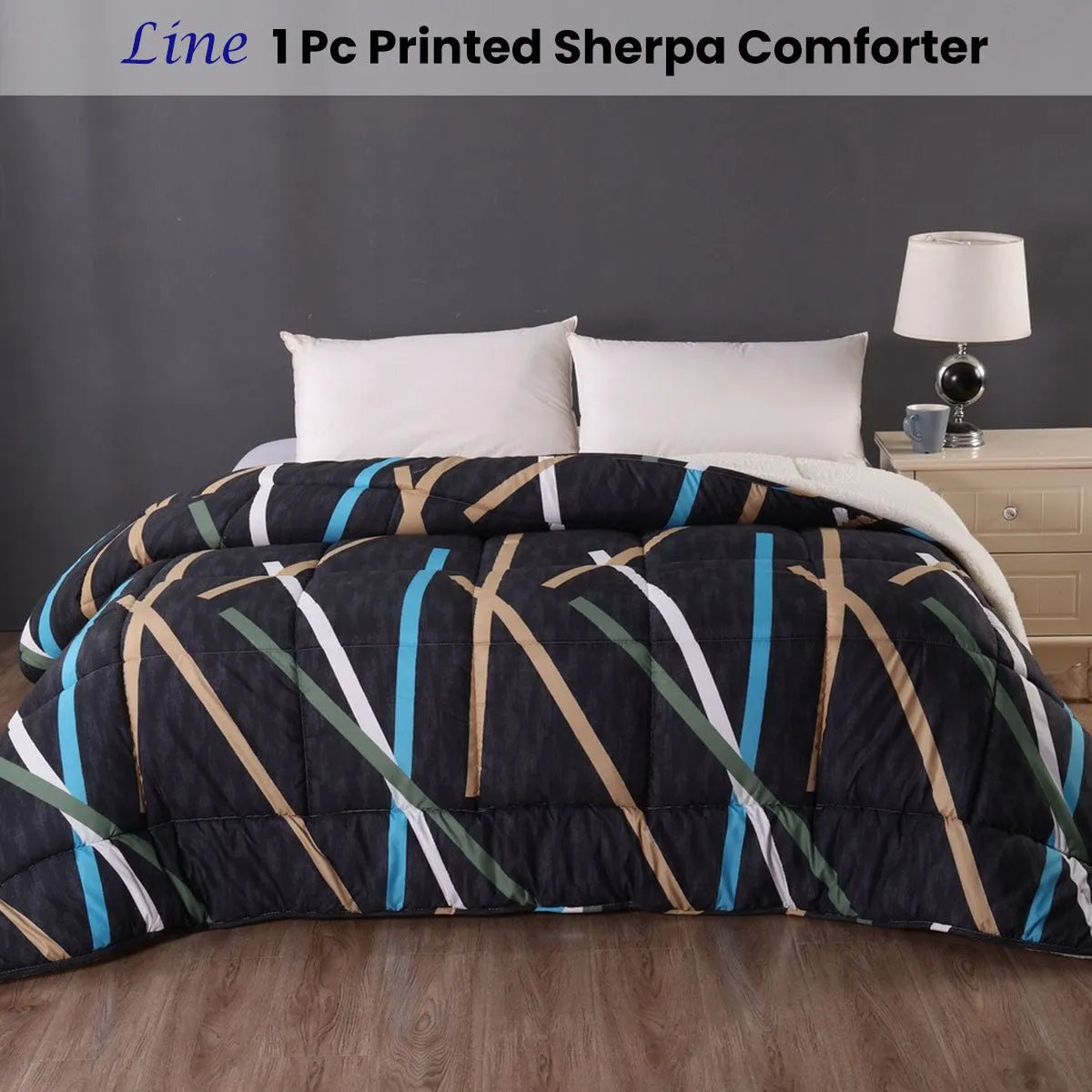 Line 1 Pc Printed Sherpa Comforter Queen