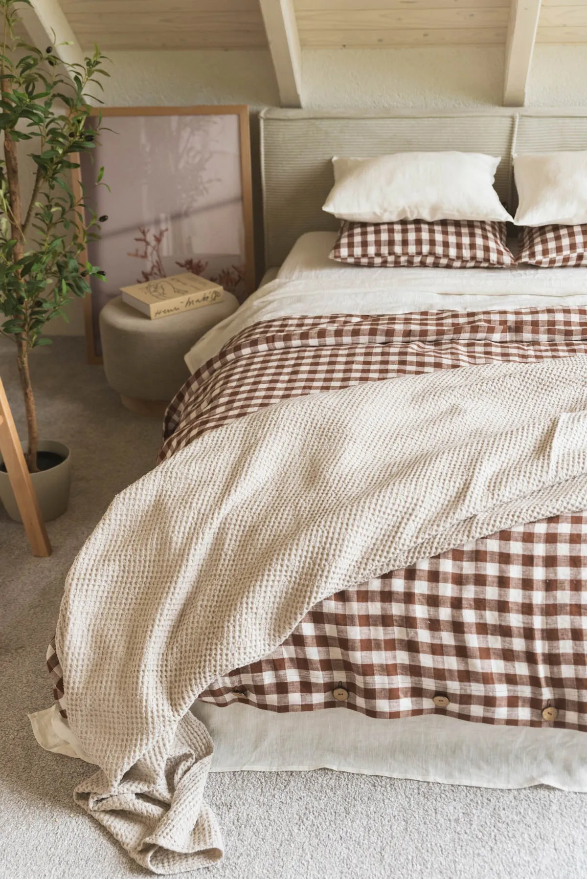 Linen Bedding Set Mocha Gingham