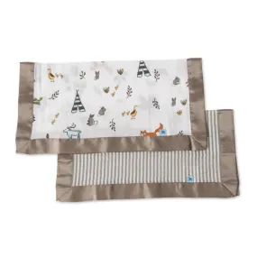 Little Unicorn - Muslin Security Blankets Comforter - Forest Friends   Stripe (set of 2)