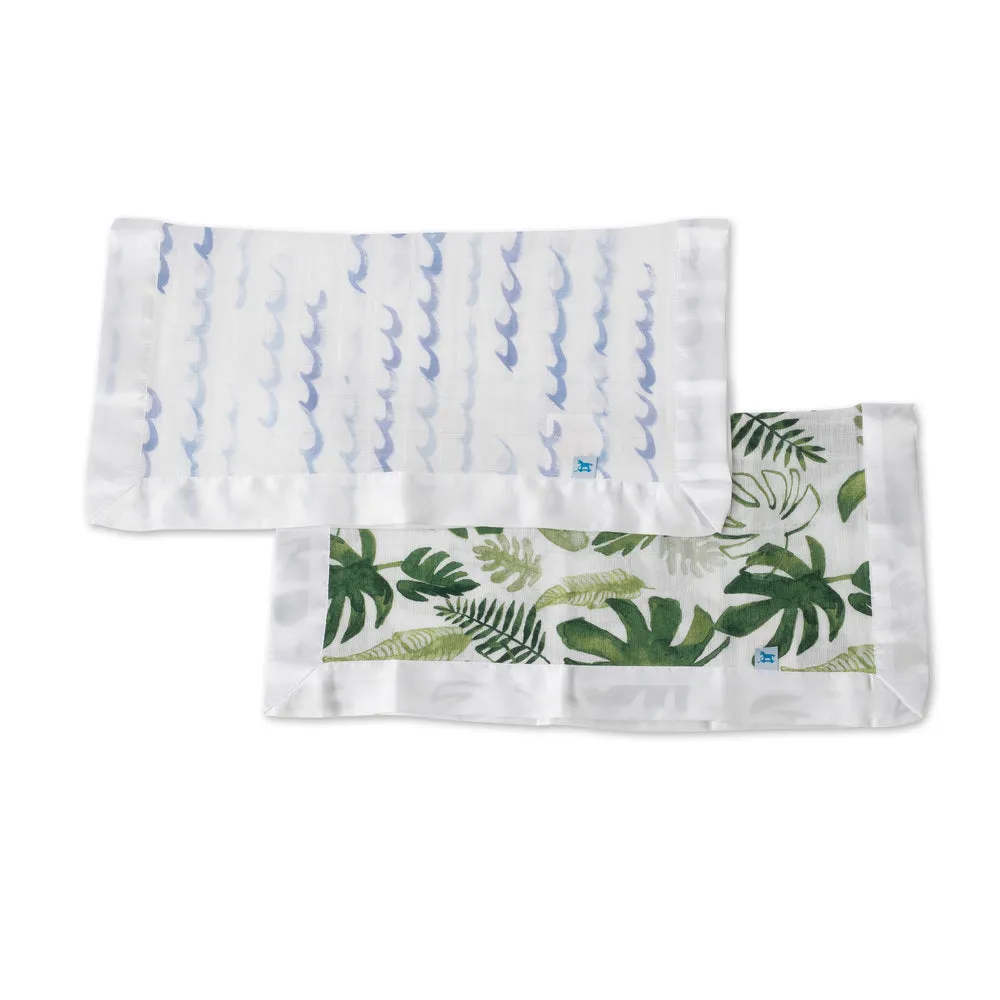 Little Unicorn - Muslin Security Blankets Comforter - High Tide & Tropical Leaf (set of 2)