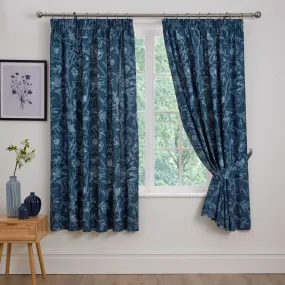 Lorie Pair of Pencil Pleat Curtains With Tie-Backs by Dreams & Drapes Design in Blue