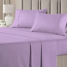 Luxurious & Super Soft 5 Piece Bedsheet Set- 100% Cotton Hotel Luxury Bedding- Flat Sheet, Fitted Sheet, Zipper Duvet Cover & 2 Pillow Cover- 400TC Bedding Set-Lavender Solid Double Size