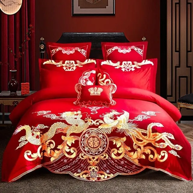 Luxury 100% Cotton Chinese Wedding Bedding Set