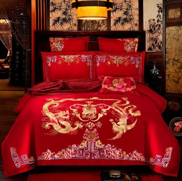 Luxury 100% Cotton Chinese Wedding Bedding Set