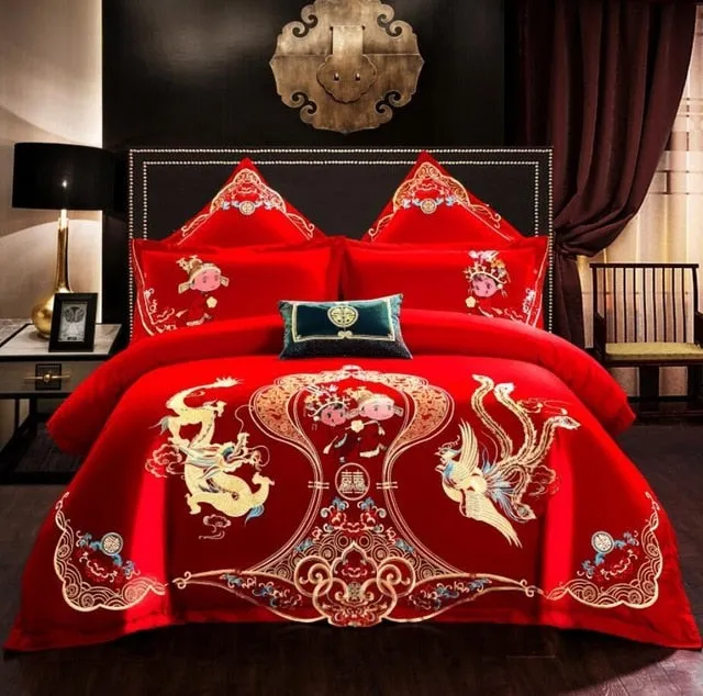 Luxury 100% Cotton Chinese Wedding Bedding Set