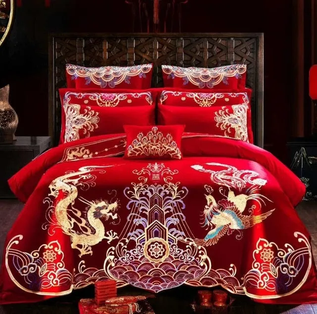 Luxury 100% Cotton Chinese Wedding Bedding Set