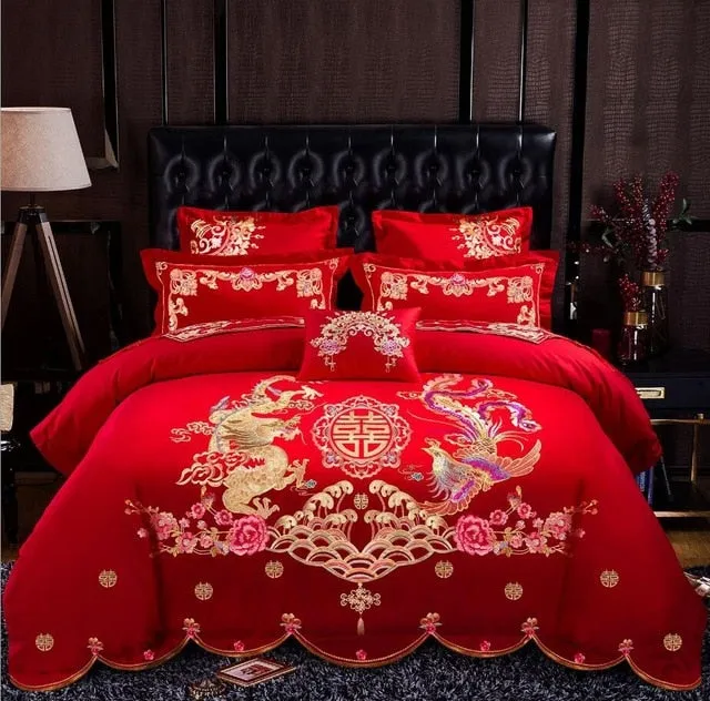 Luxury 100% Cotton Chinese Wedding Bedding Set