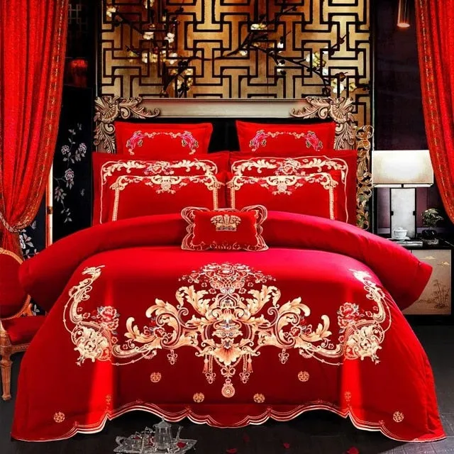 Luxury 100% Cotton Chinese Wedding Bedding Set