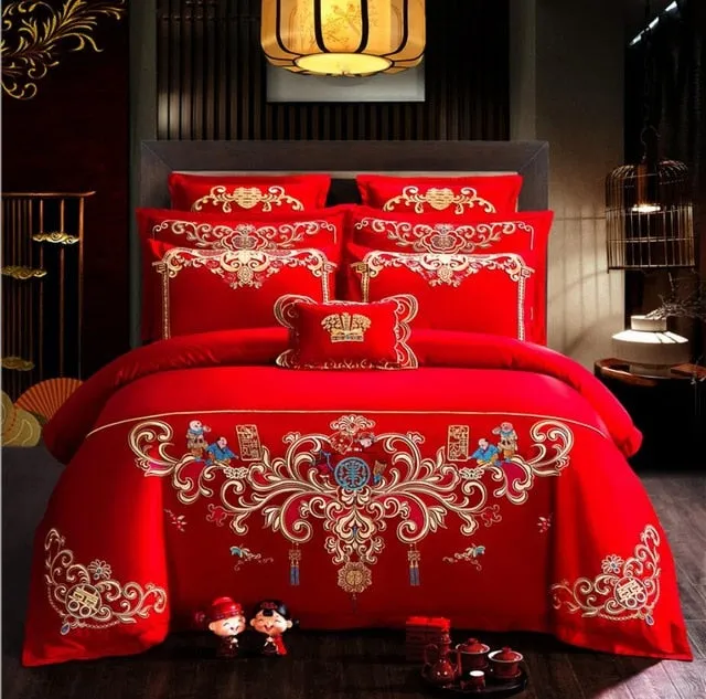 Luxury 100% Cotton Chinese Wedding Bedding Set