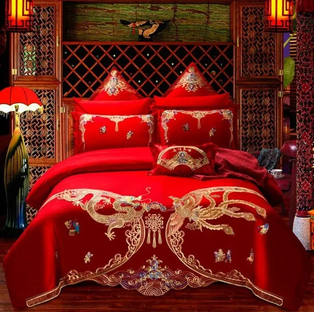 Luxury 100% Cotton Chinese Wedding Bedding Set