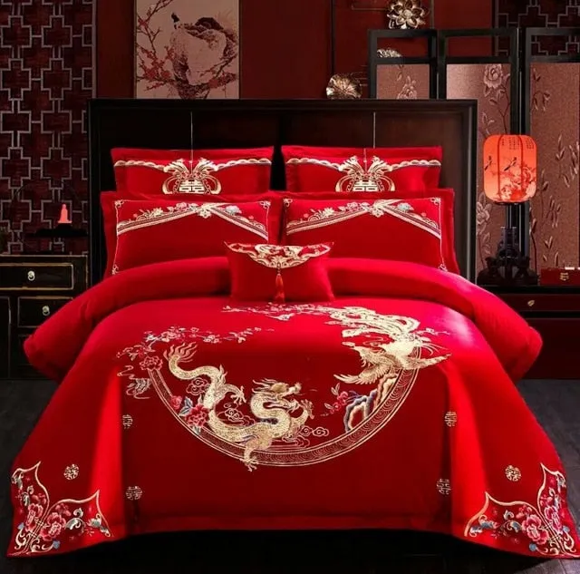 Luxury 100% Cotton Chinese Wedding Bedding Set