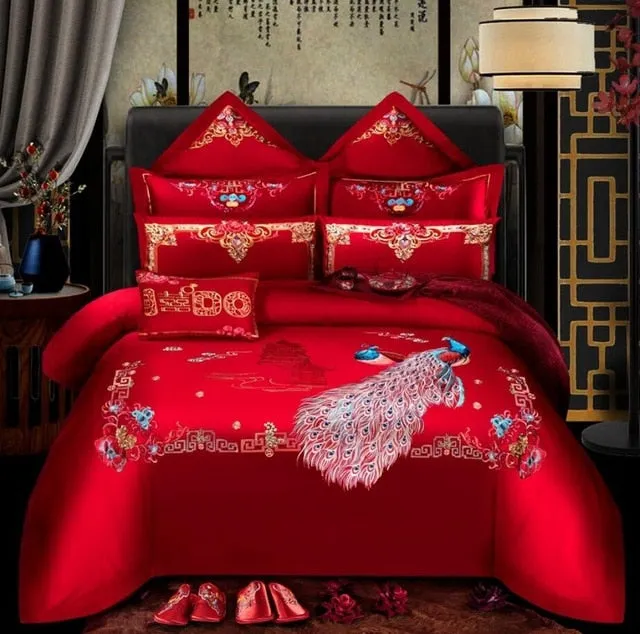 Luxury 100% Cotton Chinese Wedding Bedding Set