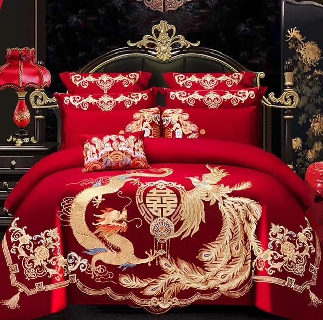 Luxury 100% Cotton Chinese Wedding Bedding Set