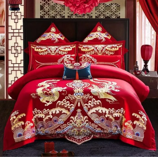 Luxury 100% Cotton Chinese Wedding Bedding Set