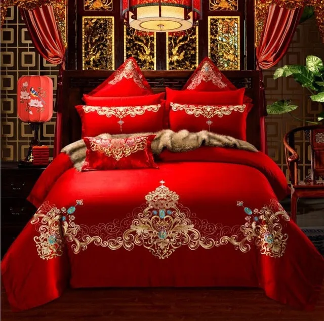 Luxury 100% Cotton Chinese Wedding Bedding Set