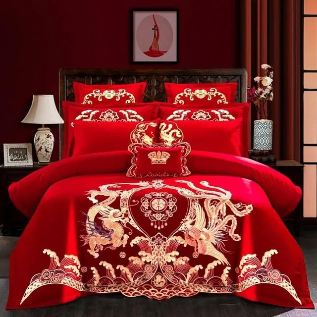 Luxury 100% Cotton Chinese Wedding Bedding Set