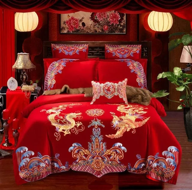 Luxury 100% Cotton Chinese Wedding Bedding Set