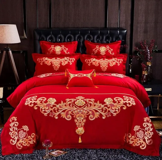 Luxury 100% Cotton Chinese Wedding Bedding Set