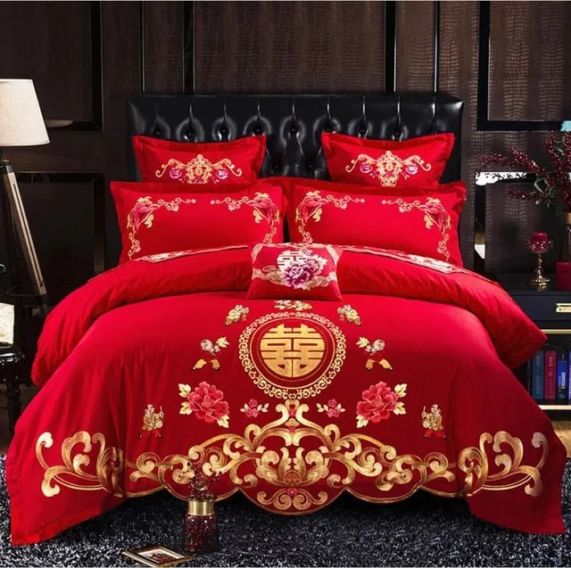 Luxury 100% Cotton Chinese Wedding Bedding Set