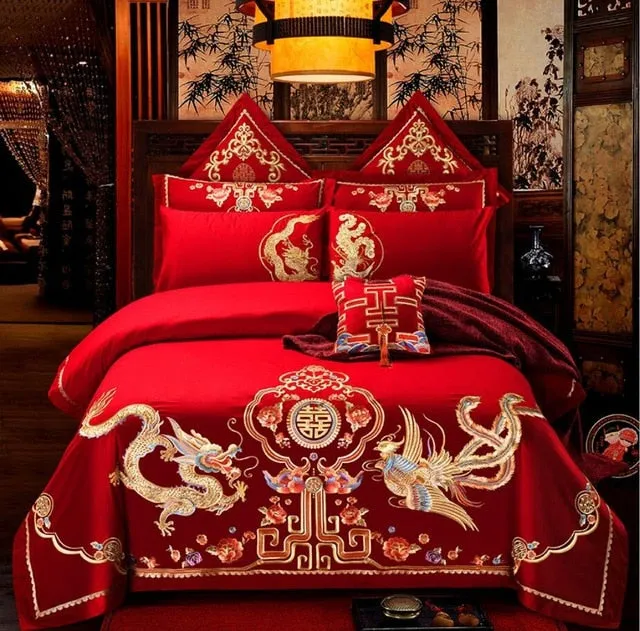 Luxury 100% Cotton Chinese Wedding Bedding Set