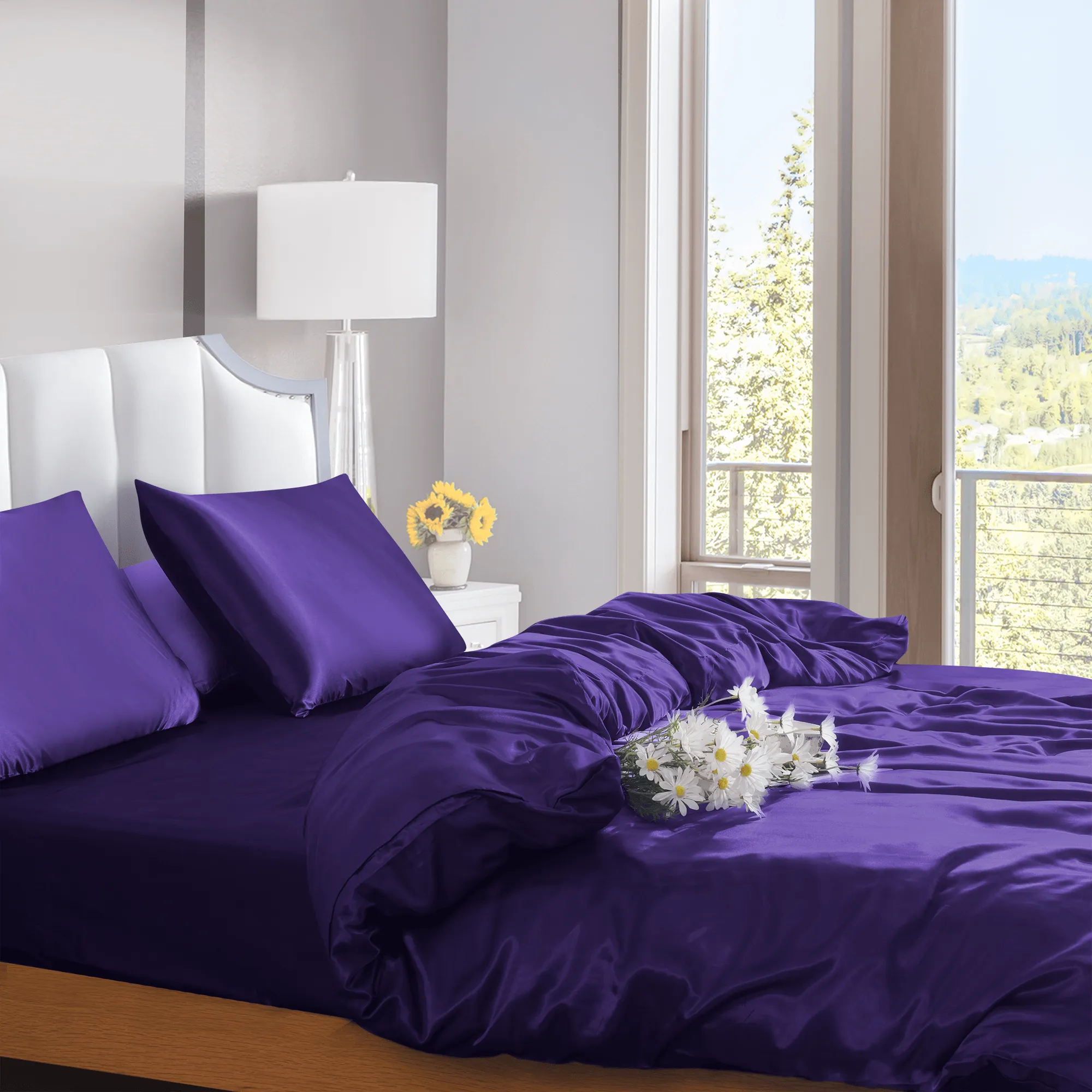 Luxury 3 PCS Satin Silk Duvet Set – Deep Purple Bedding Collection