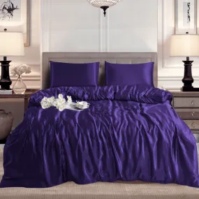 Luxury 3 PCS Satin Silk Duvet Set – Deep Purple Bedding Collection