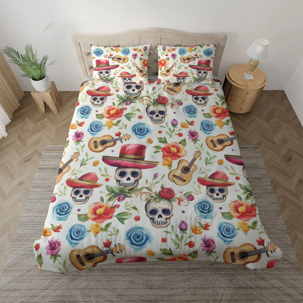 Luxury Bedding set | Duvet cover with matching Pillow cases | Twin, Queen, King Sizes | Watercolor Day of the Dead