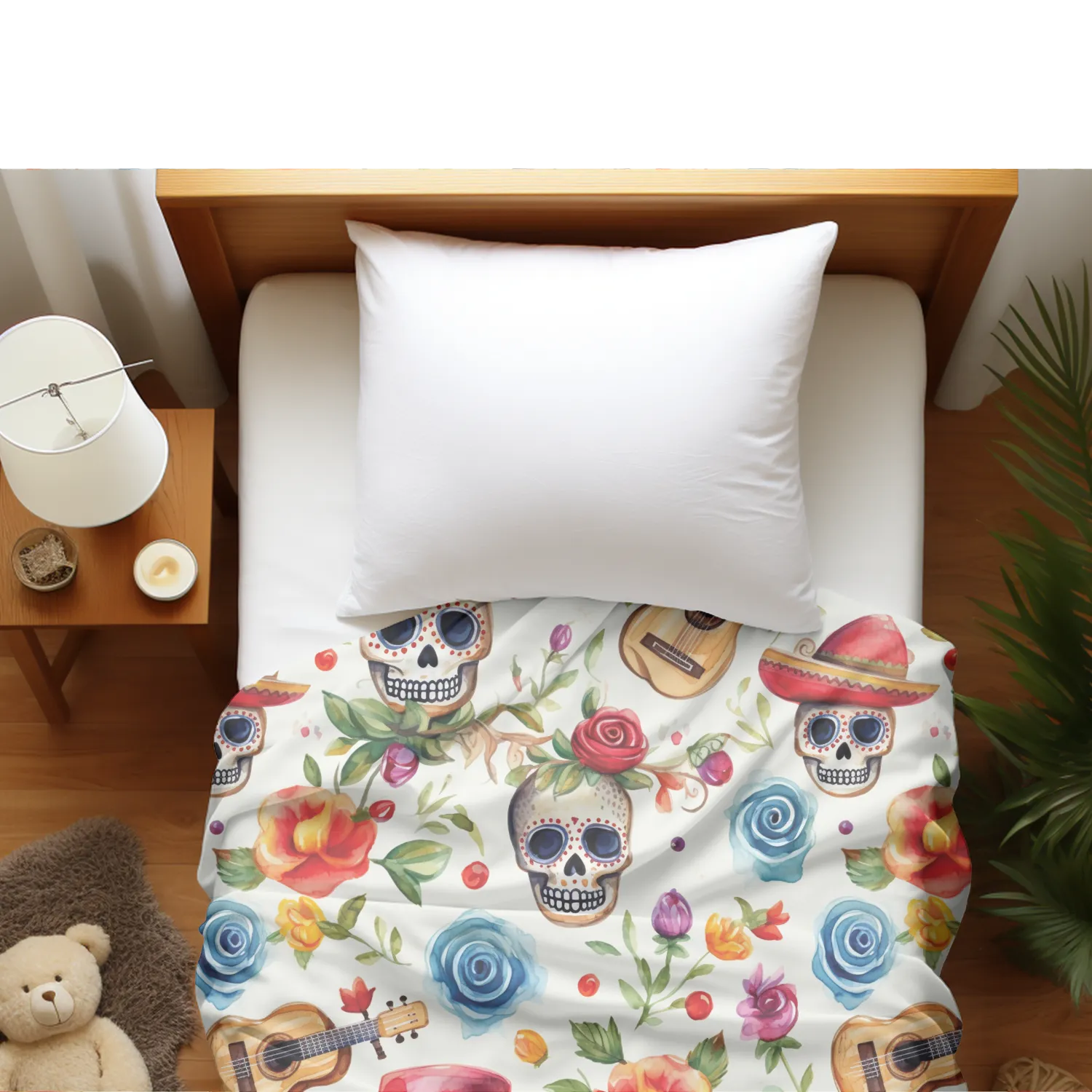 Luxury Bedding set | Duvet cover with matching Pillow cases | Twin, Queen, King Sizes | Watercolor Day of the Dead