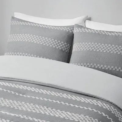 Madison Park 3pc King/California King Knox Clipped Jacquard Duvet Cover Set Gray