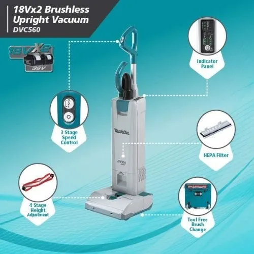 Makita DVC560Z 36V Brushless Upright Vacuum Cleaner Body Only