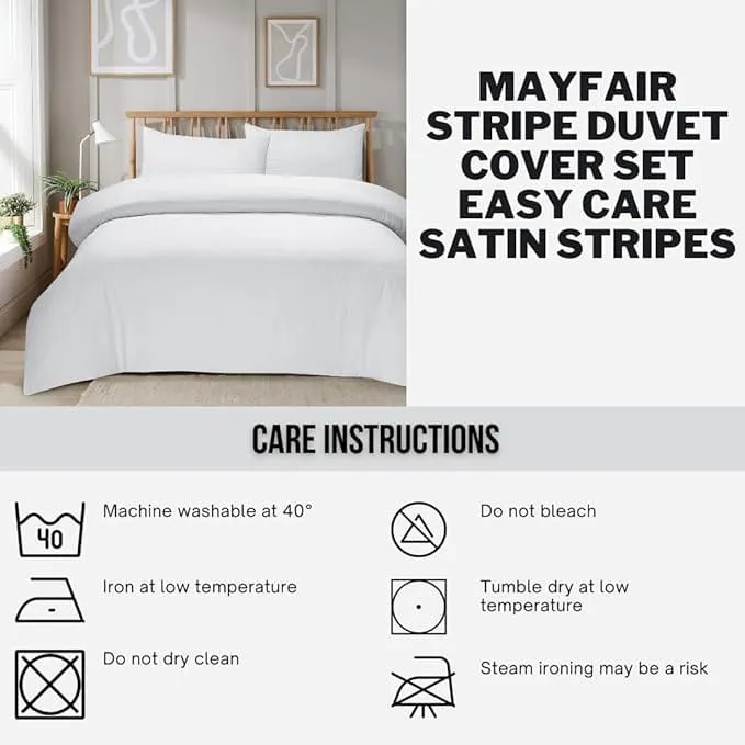 Mayfair Stripe Elegant Reversible Satin Duvet Cover Set with Comforter Multiple Sizes & Colours Luxurious Bedding Collection by OLIVIA ROCCO