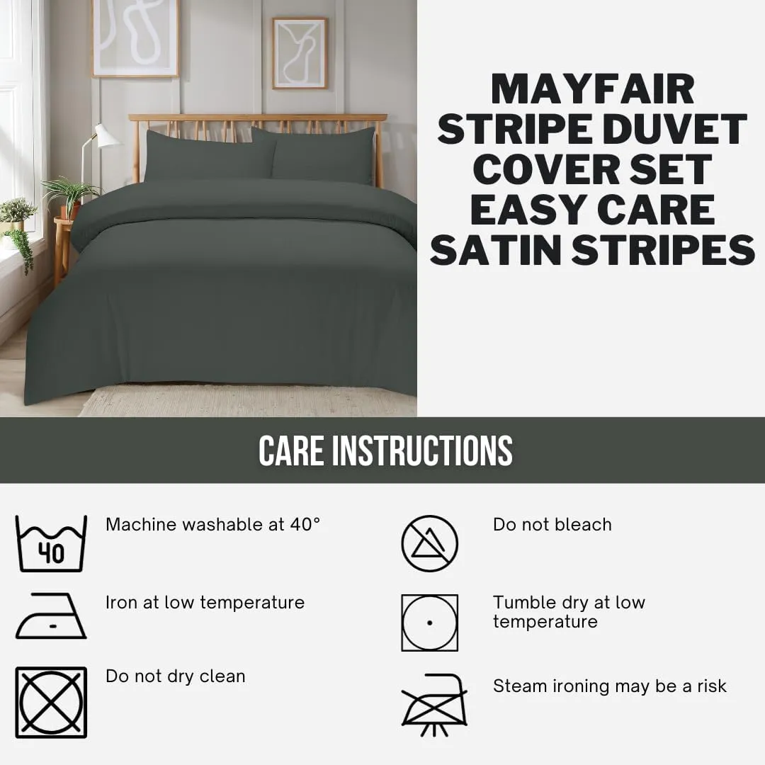 Mayfair Stripe Elegant Reversible Satin Duvet Cover Set with Comforter Multiple Sizes & Colours Luxurious Bedding Collection by OLIVIA ROCCO