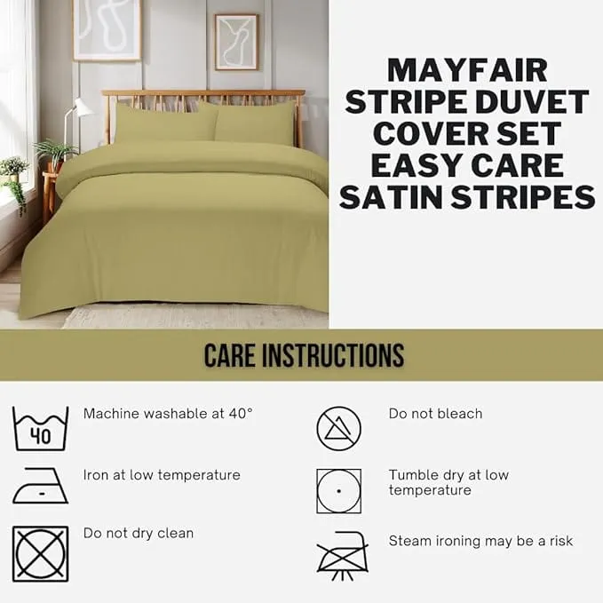 Mayfair Stripe Elegant Reversible Satin Duvet Cover Set with Comforter Multiple Sizes & Colours Luxurious Bedding Collection by OLIVIA ROCCO