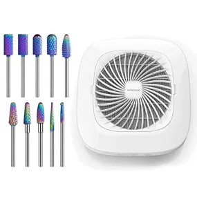 MelodySusie Nail Dust Collector with 10Pcs Professional Tungsten Carbide Nail Drill Bits Set, Powerful Nail Vacuum Fan Dust Collector Acrylic Gel Nails Polishing Remove Manicure Pedicure Tools