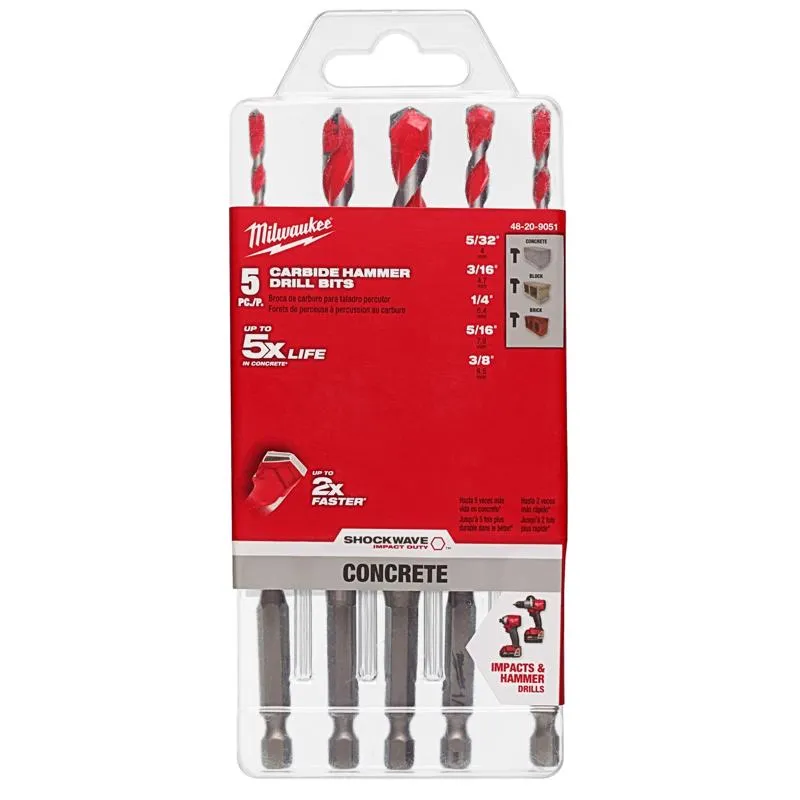 Milwaukee Shockwave 6 in. L Carbide Hammer Drill Bit Set Hex Shank 5 pc