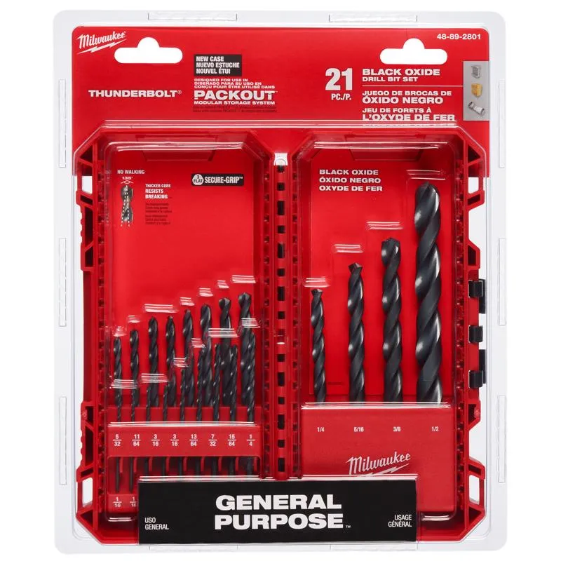 Milwaukee Thunderbolt Black Oxide Drill Bit Set 3-Flat Shank 21 pc