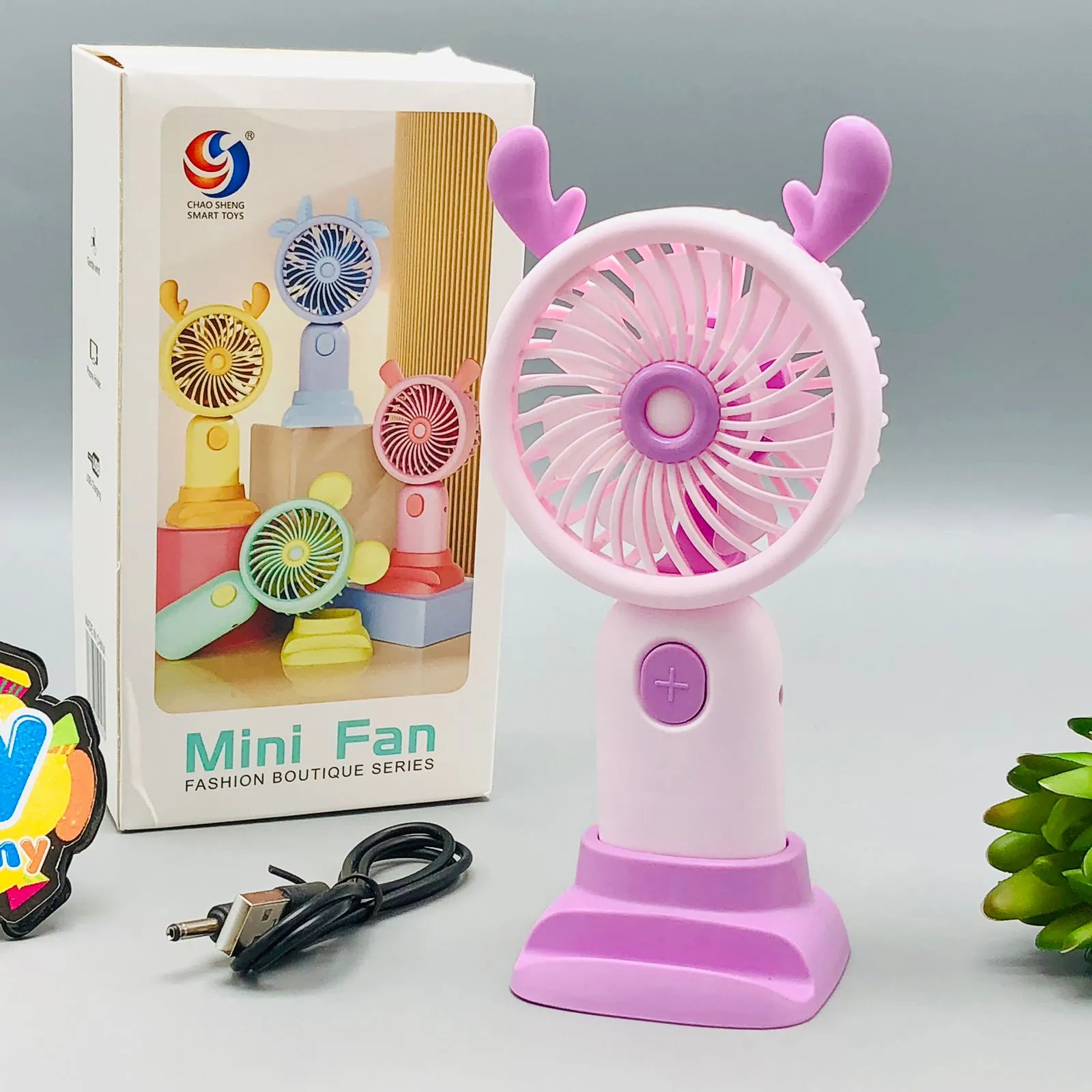 Mini Rechargeable Adorable Design Fan With Mobile Phone Bracket