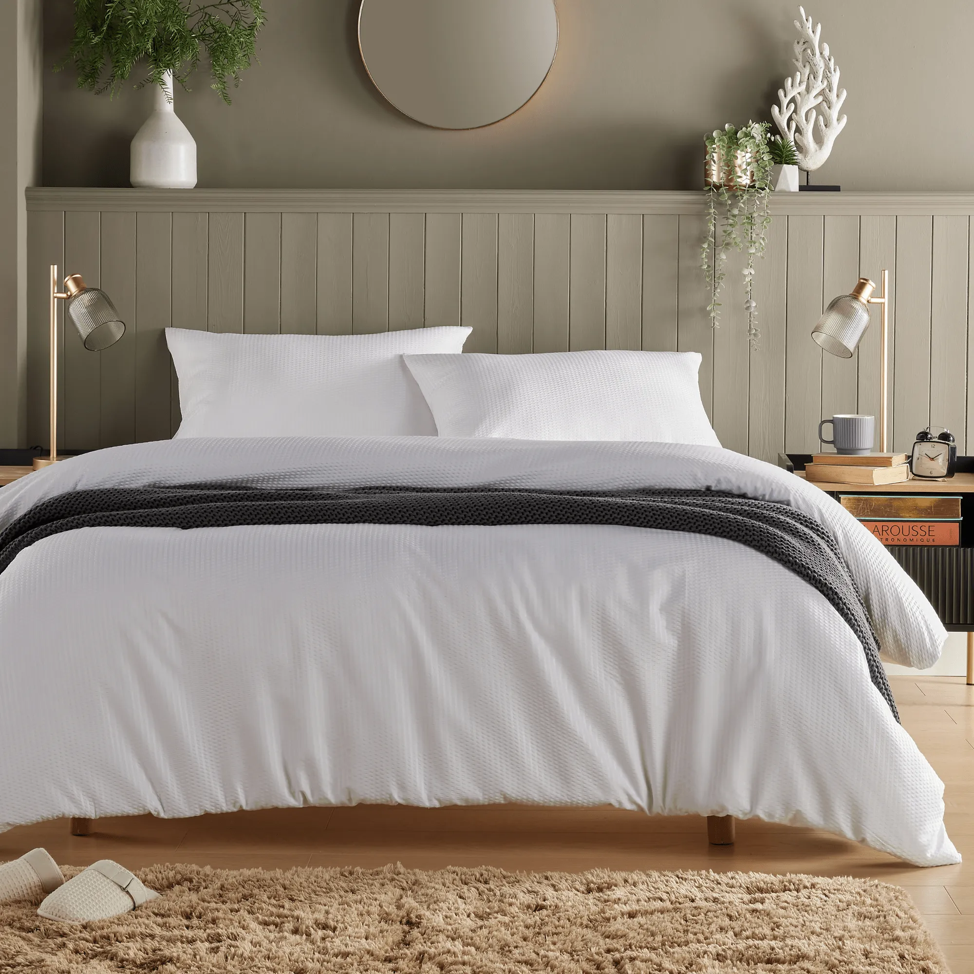 Monaco Seersucker Duvet Cover Set Super Soft Durable Bedding with Pillowcases Grey and White Single Double King by OLIVIA ROCCO